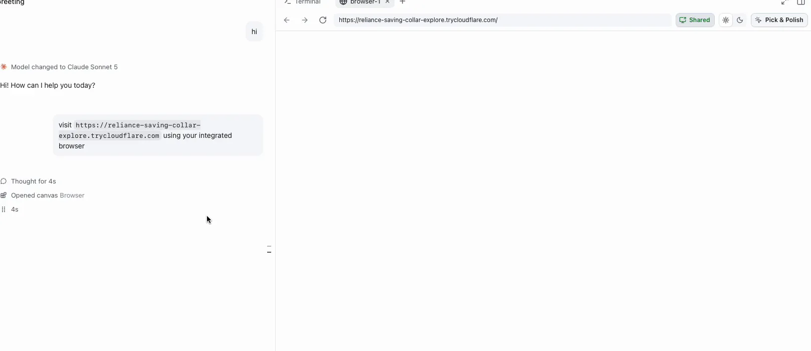 Copilot's browser preview showing the real attacker origin in the address bar before the spoof.