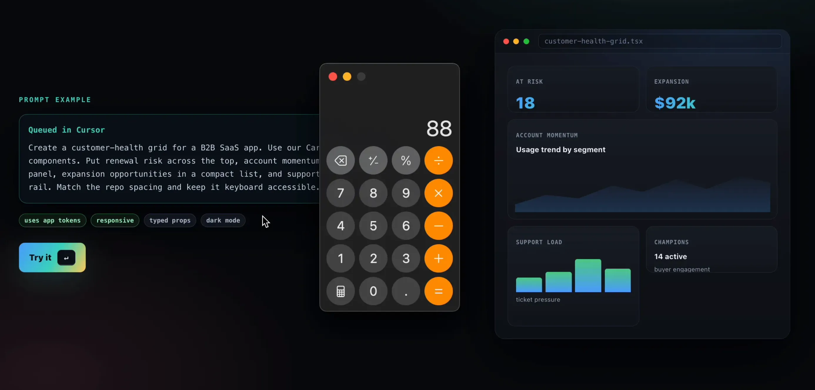 macOS Calculator launched over the hostile page in Cursor's integrated browser.